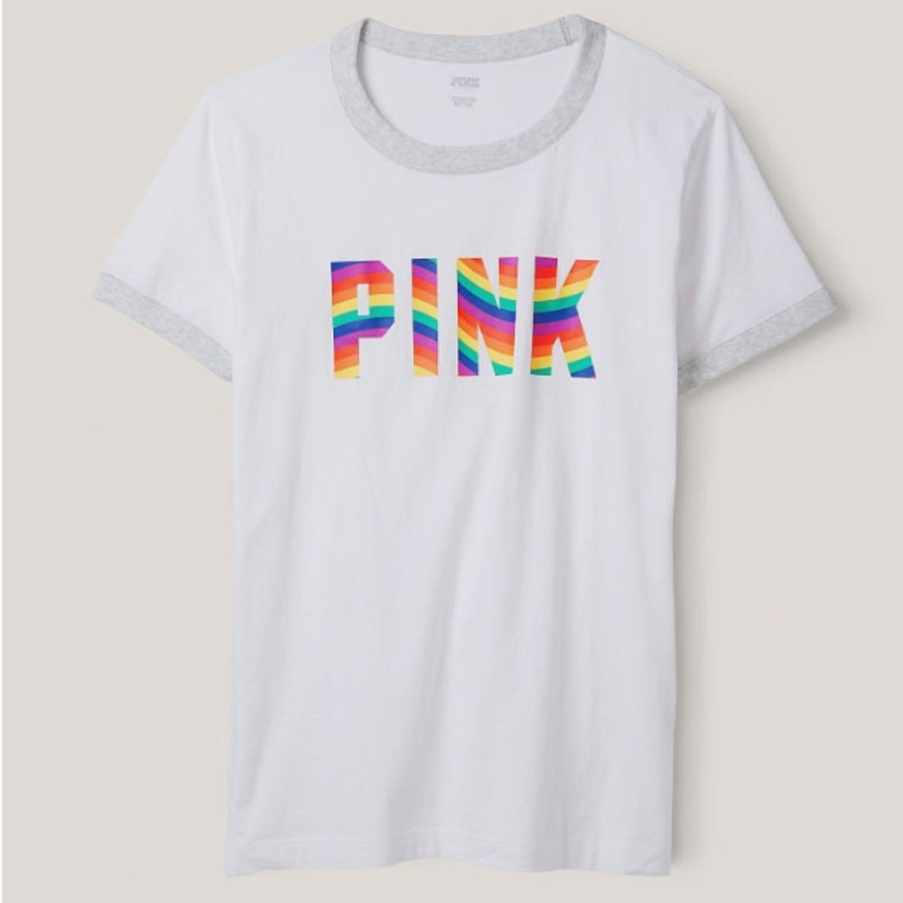 NWT PINK Victoria’s Secret Cotton Short Sleeve Campus Ringer Tee size medium